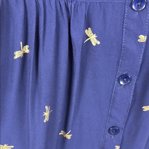 Luna Moon Dragonfly Embroidered Blue Button Down Tunic Size Large - Picture 8 of 12